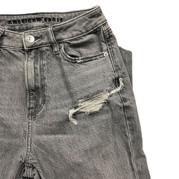 American Eagle Women's Distressed Mom Jeans Smoked Gray Size 0 High-Rise - Picture 3 of 11